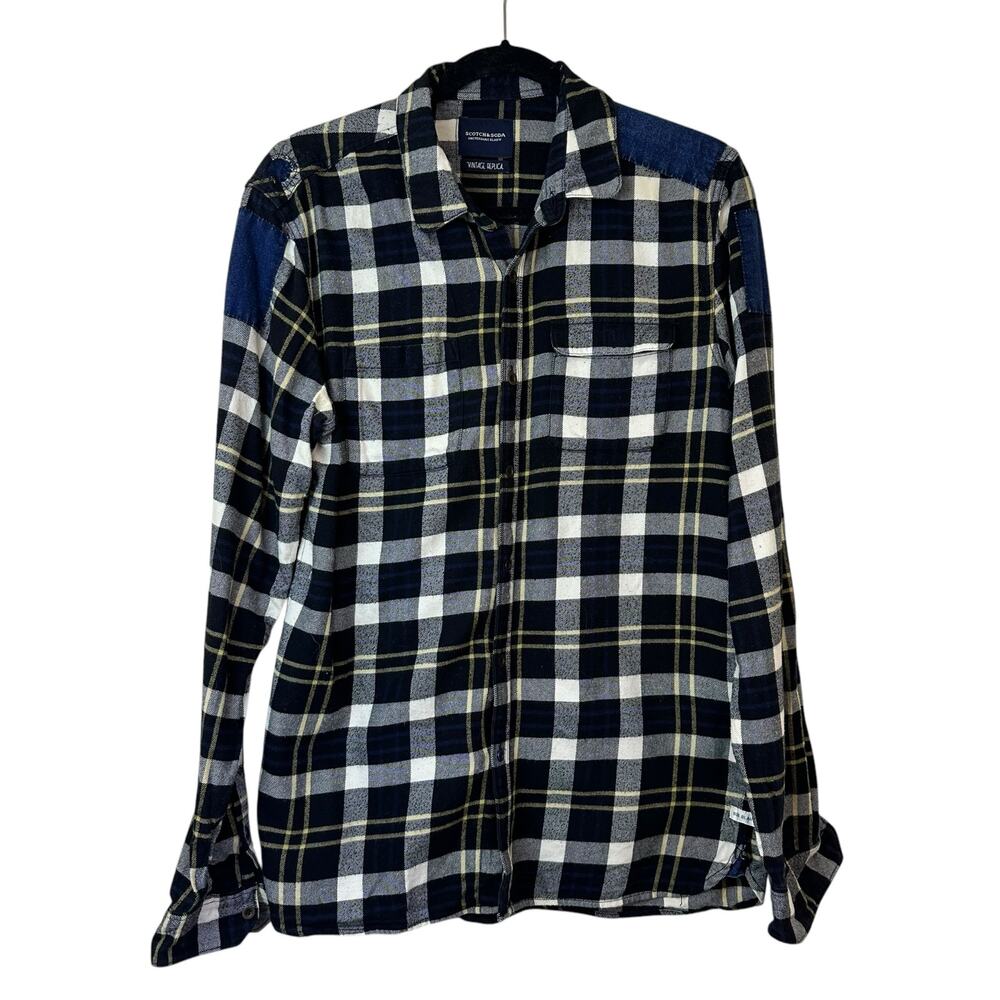 Scotch & Soda Vintage Replica Blue Black Yellow Flannel Button Down Shirt sz M